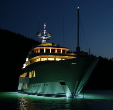 Yacht with night lights